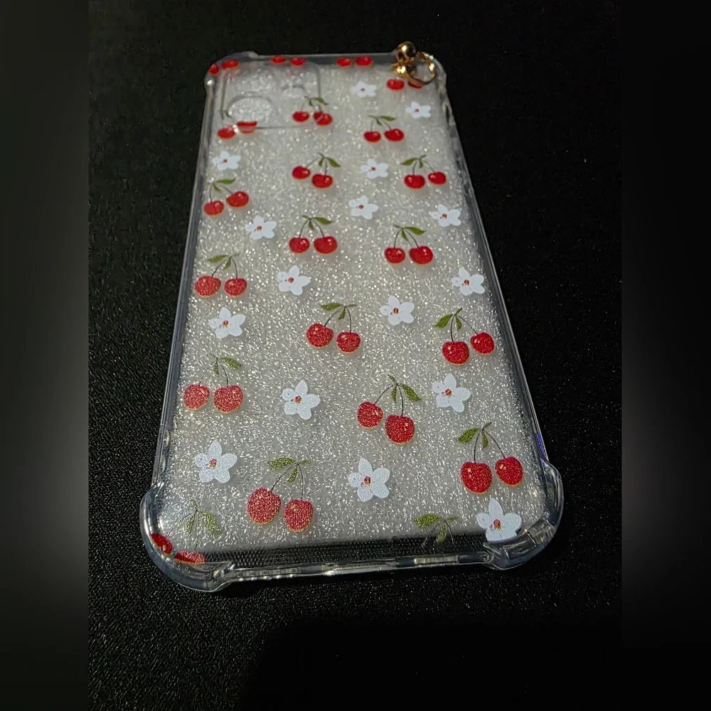 Cherry & Flower Case for iPhone 12 w/‎ build in ring for lanyard or charm - NEW